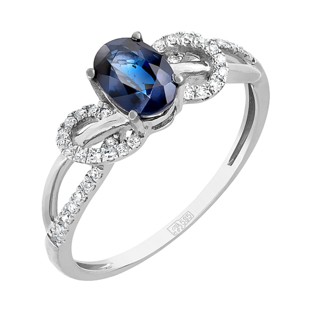 Золотое кольцо с бриллиантом и сапфиром № 113871