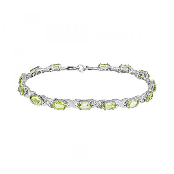 Серебряный браслет с хризолитом и фианитом № 134139