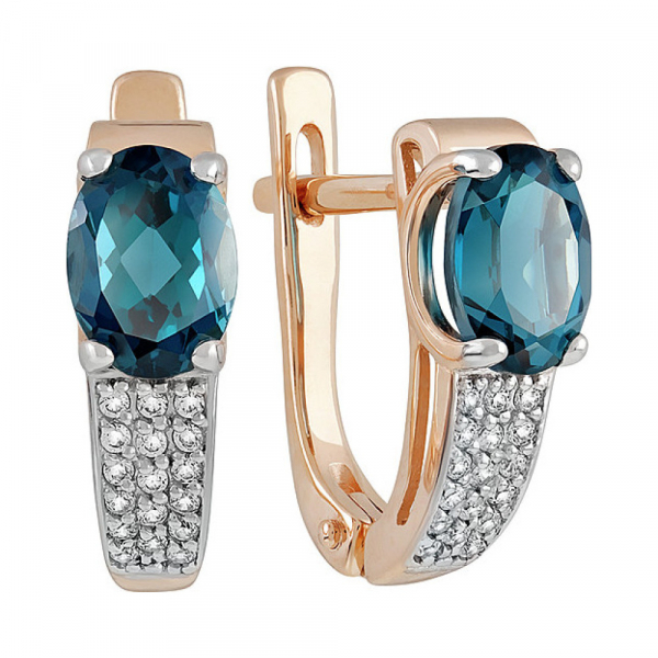 Золотые серьги с топазом и фианитом № 135135