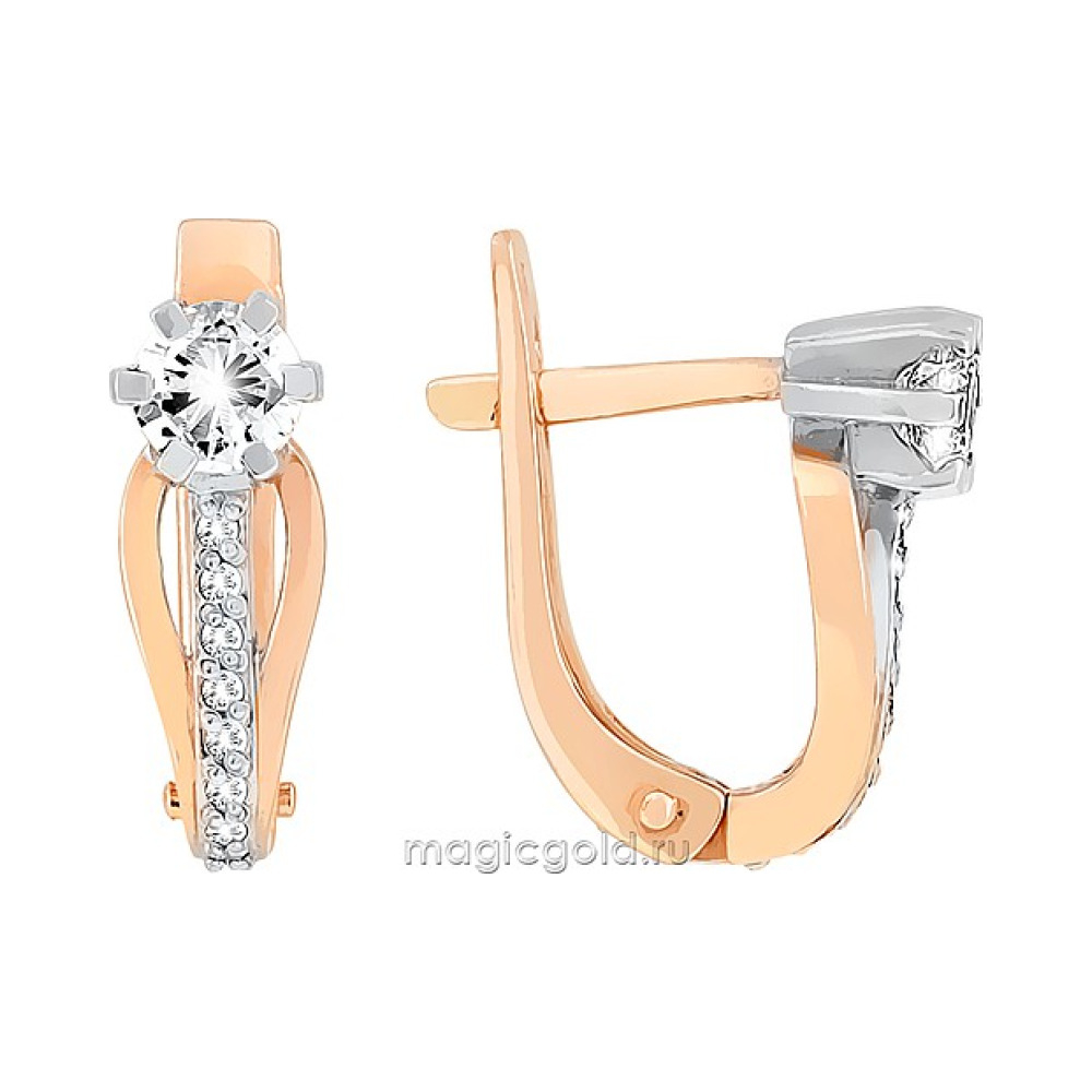 Золотые серьги с бриллиантом № 119026