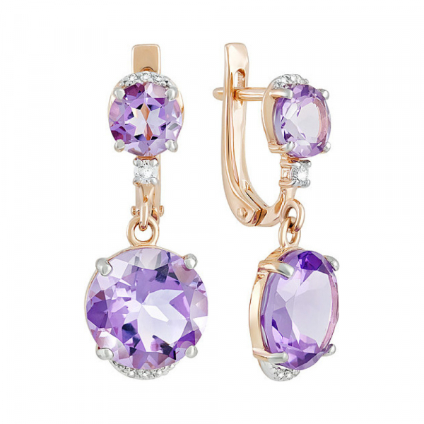 Золотые серьги с аметистом и фианитом № 126974