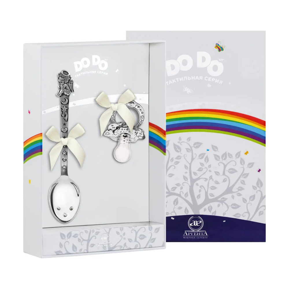 Набор для малышей DODO Ангел: ложка с чернением и сувенир-пустышка из серебра 925 пробы
