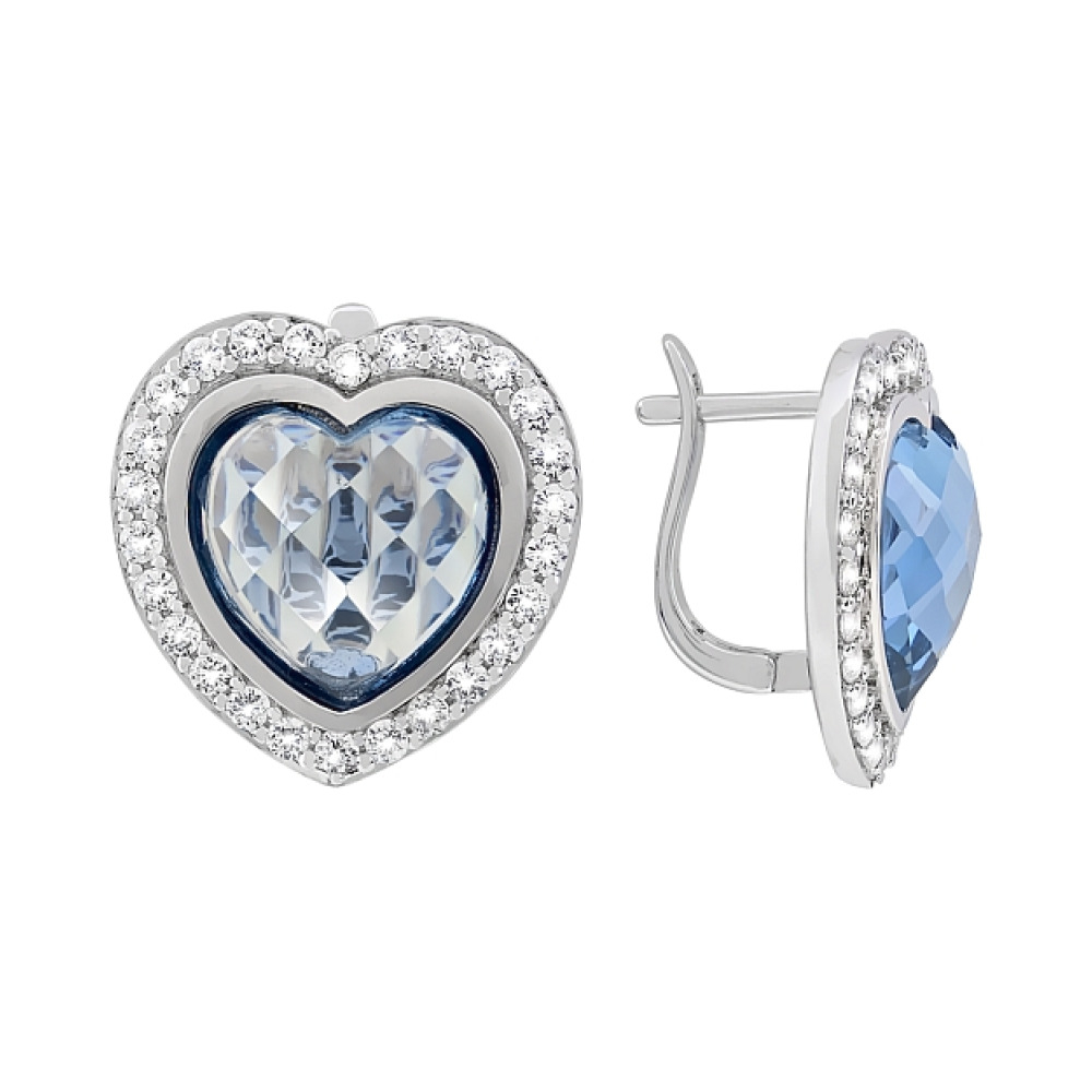 Серебряные серьги с имитац. шпинели и фианитом № 117457