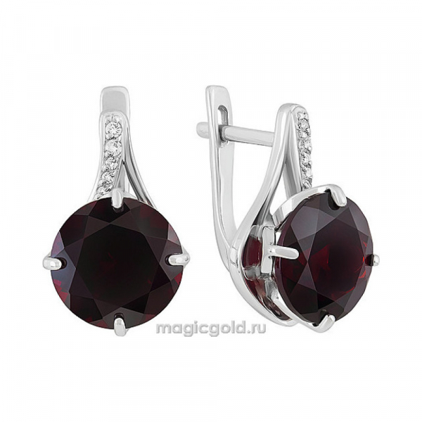 Серебряные серьги с гранатом и фианитом № 140153