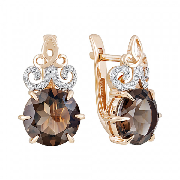 Золотые серьги с раухтопазом и фианитом № 128042