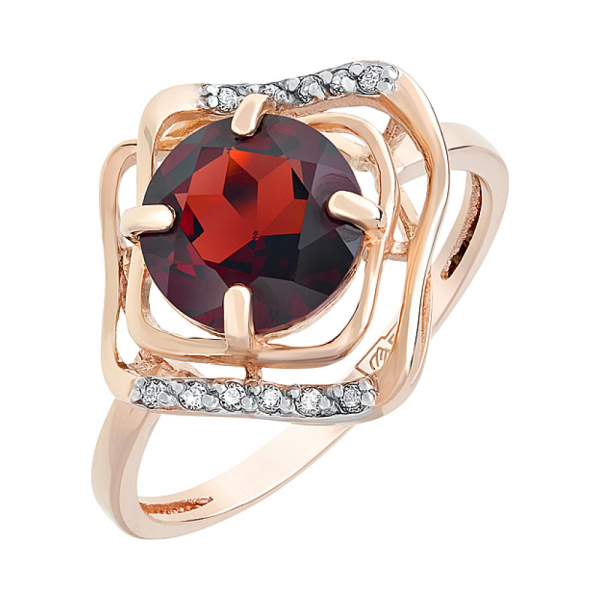 Золотое кольцо с гранатом и фианитом № 114085