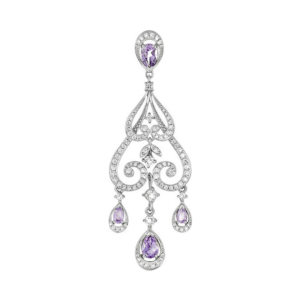 Серебряная подвеска с аметистом и фианитом № 131711