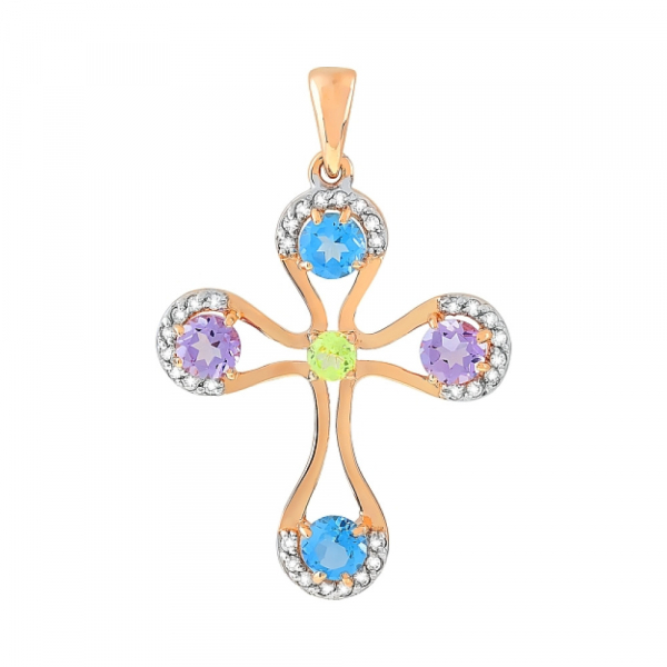 Золотая подвеска с полудрагоценными вставками и фианитом № 112559