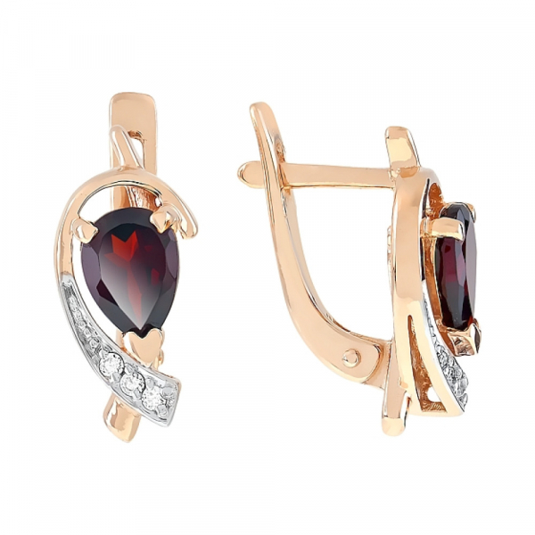 Золотые серьги с гранатом и фианитом № 83519