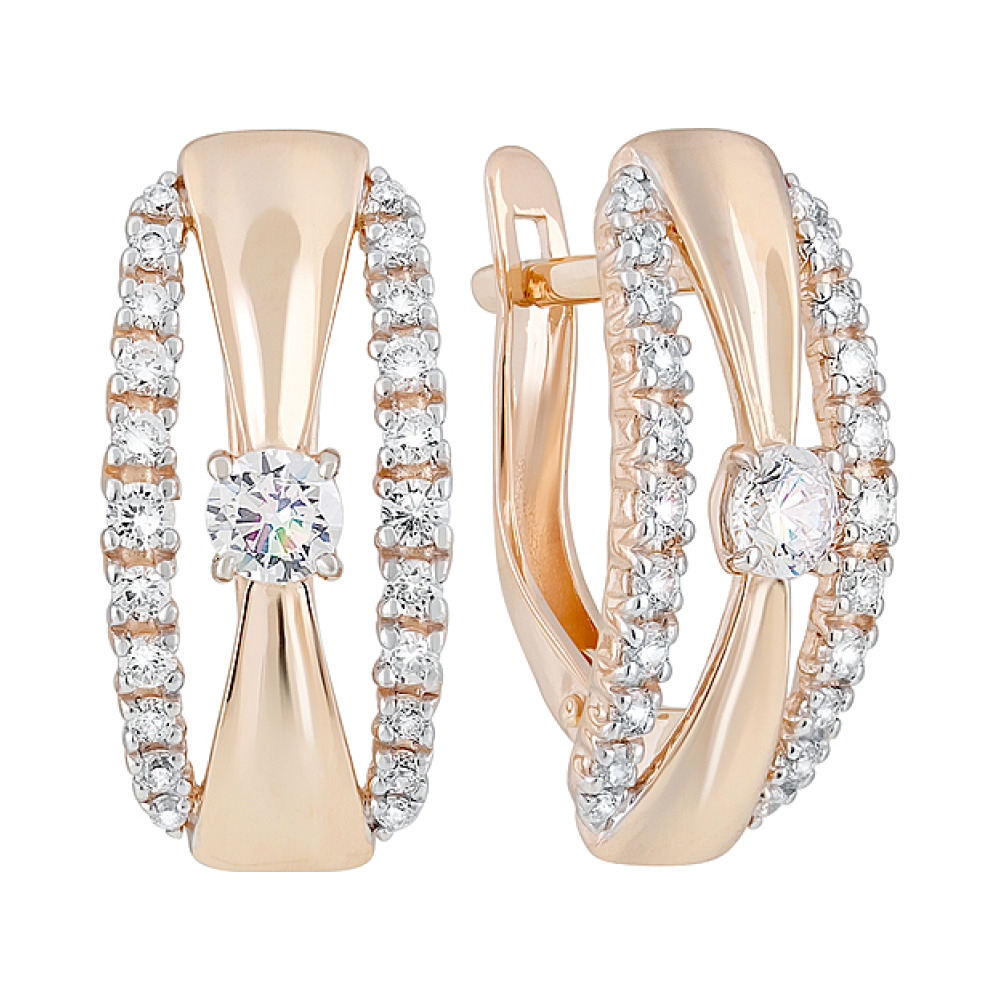 Золотые серьги с фианитами № 129198