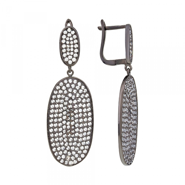 Серебряные серьги с фианитом и черным покрытием № 118352