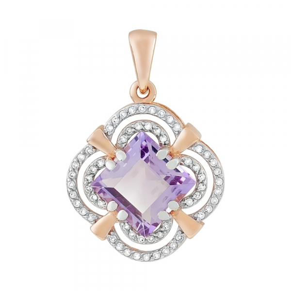 Золотая подвеска с аметистом и фианитом № 118876