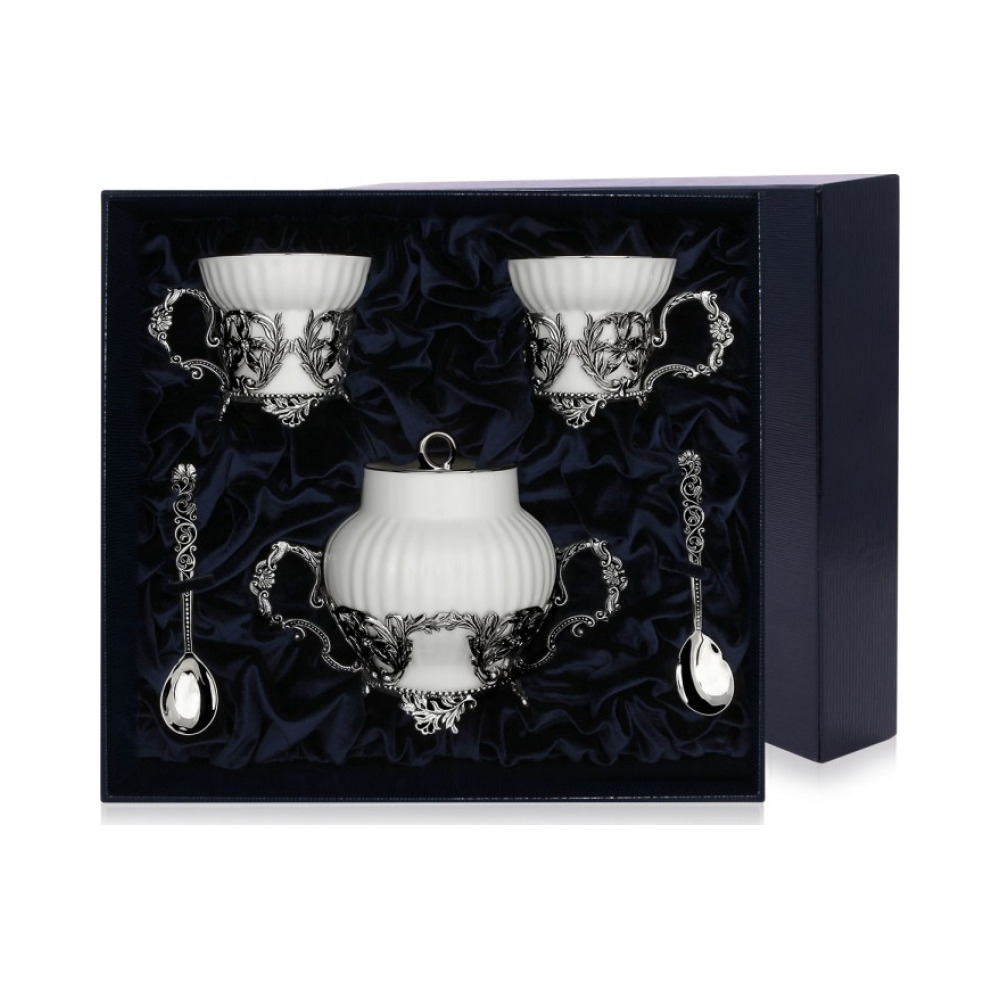 Набор серебряная сахарница «Симфония» с чайной парой