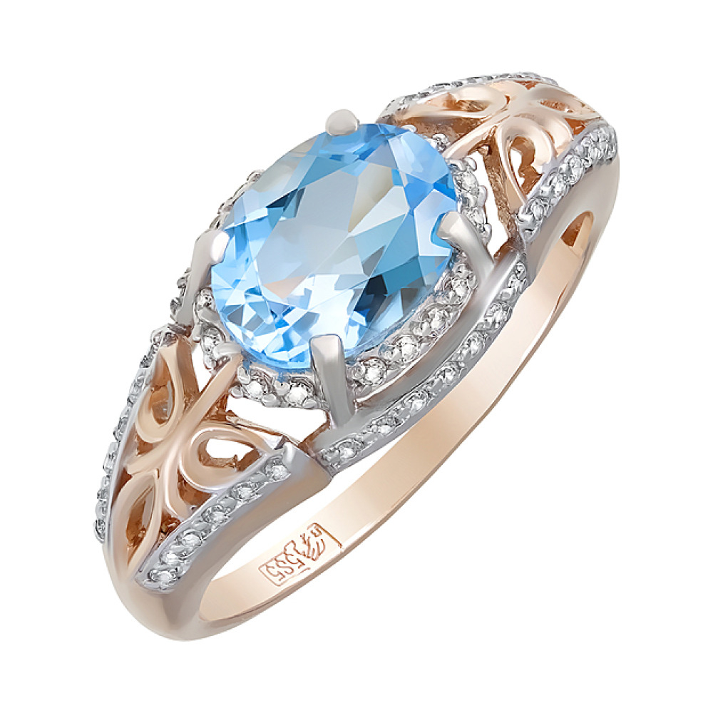 Золотое кольцо с топазом и фианитом № 124098