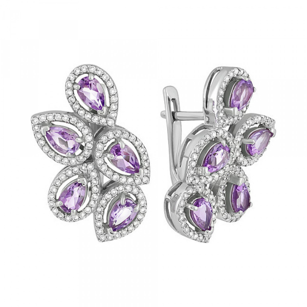 Серебряные серьги с аметистом и фианитом № 134191