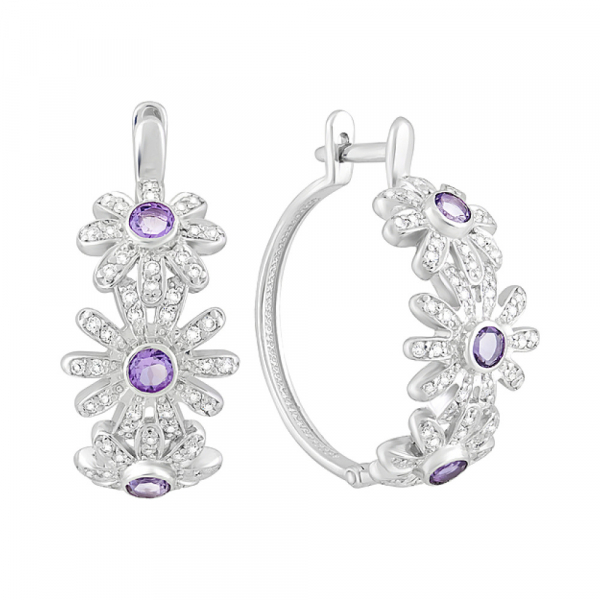 Серебряные серьги с аметистом и фианитом № 124660
