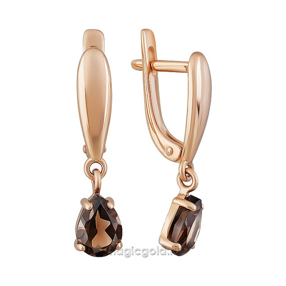 Золотые серьги с раухтопазом № 164375