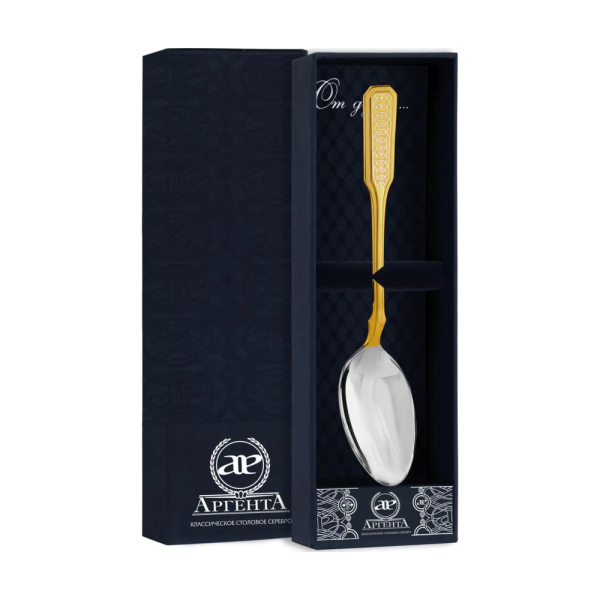 Ложка чайная Русская с позолотой и гравировкой Ромб ( Серебро 925)
