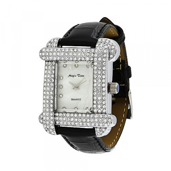 Часы кварцевые Magic Time с фианитами  на черном ремешке № 85384
