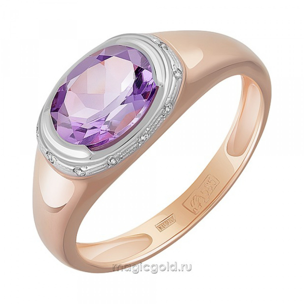 Золотое кольцо с аметистом и фианитом № 162963