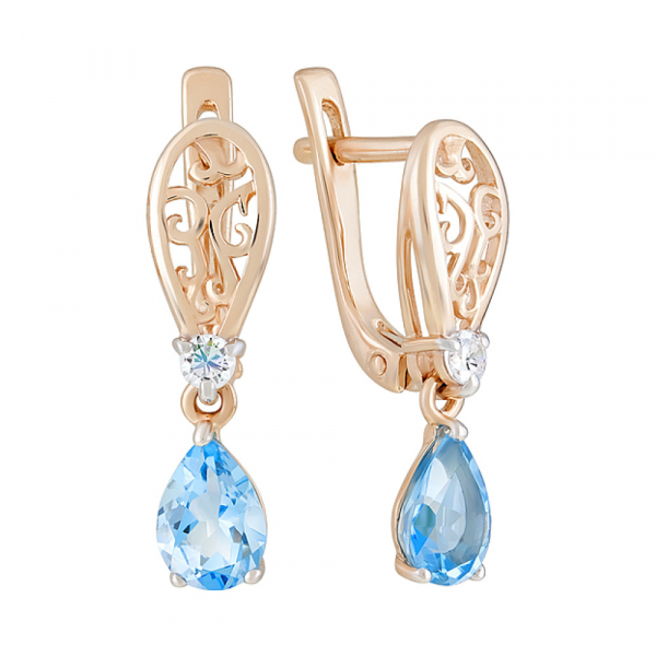Золотые серьги с топазом и фианитом № 124465