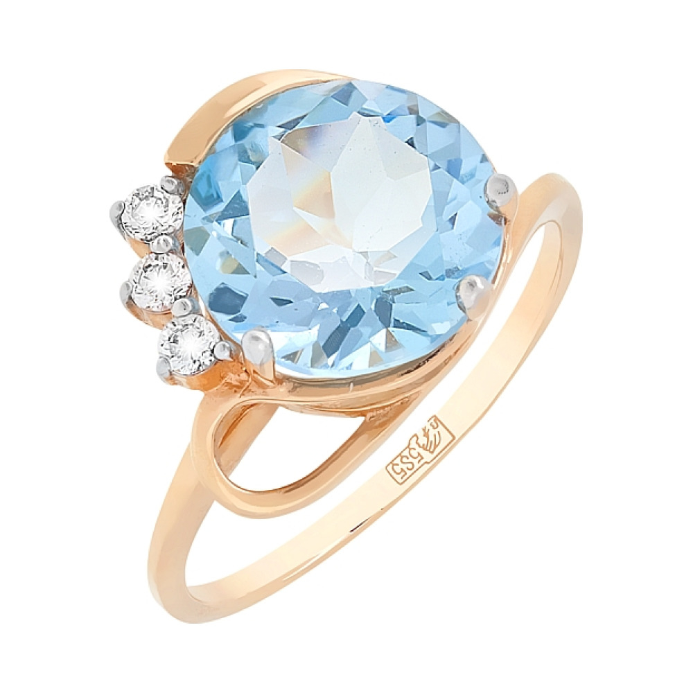 Золотое кольцо с топазом и фианитами № 78284