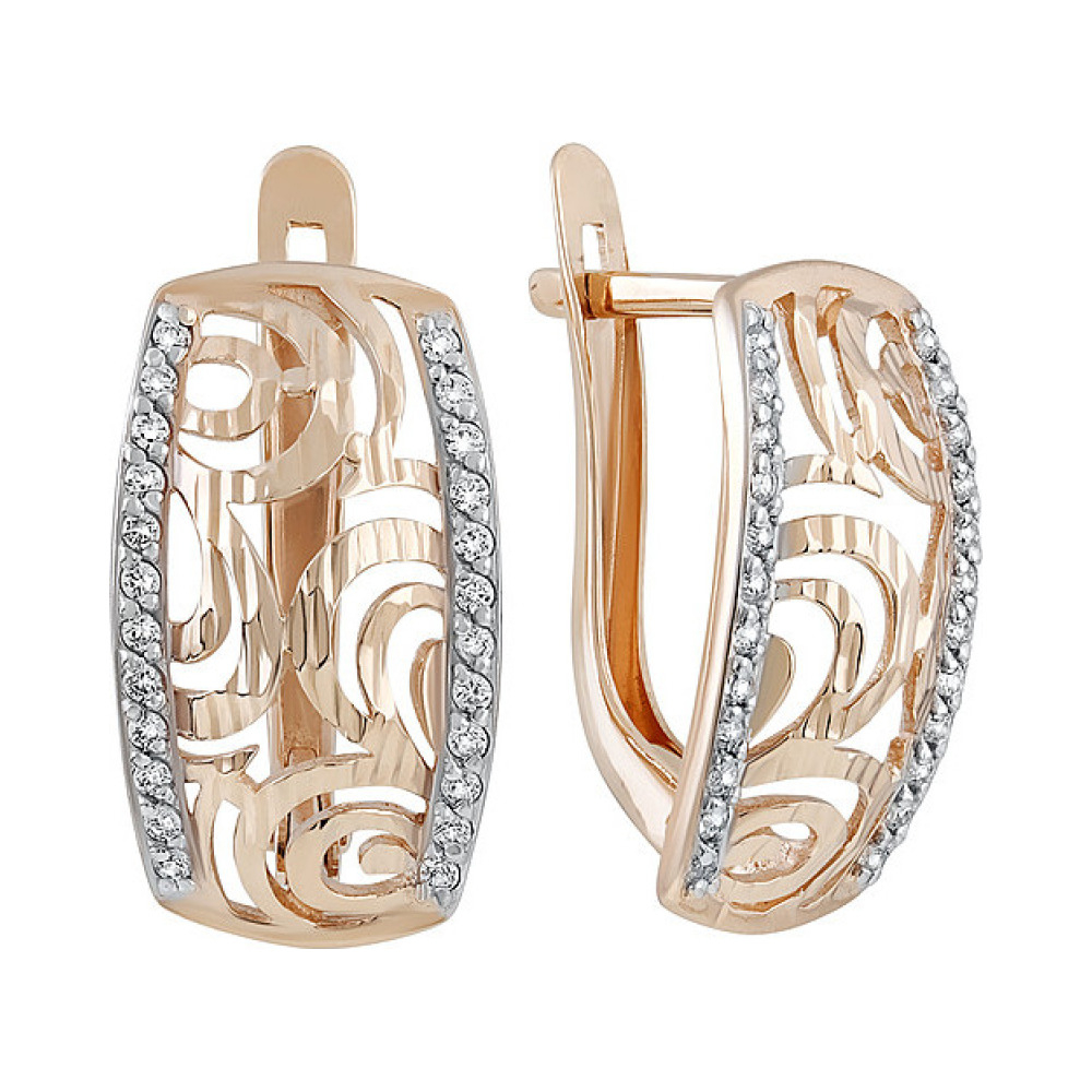 Золотые серьги с фианитом и алмазкой № 135171