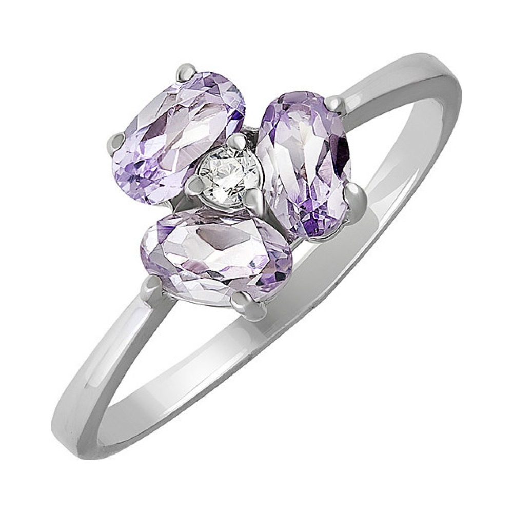 Серебряное кольцо с аметистом и фианитом № 133106