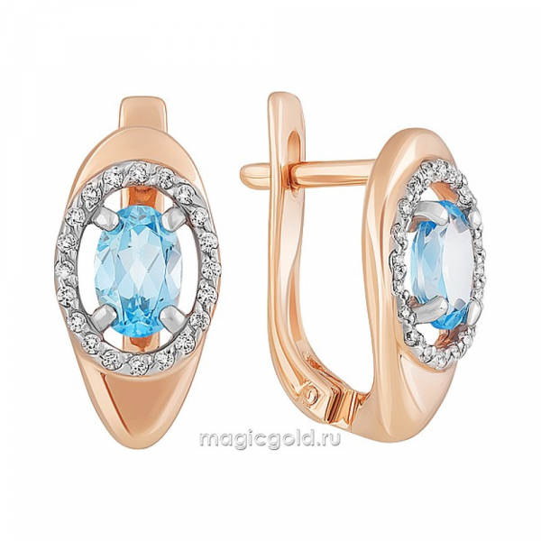 Золотые серьги с топазом и фианитом № 162395