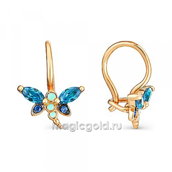Золотые серьги с фианитом и эмалью № 163921