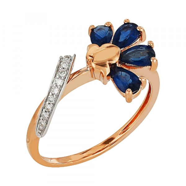 Золотое кольцо с бриллиантом и сапфиром № 96289