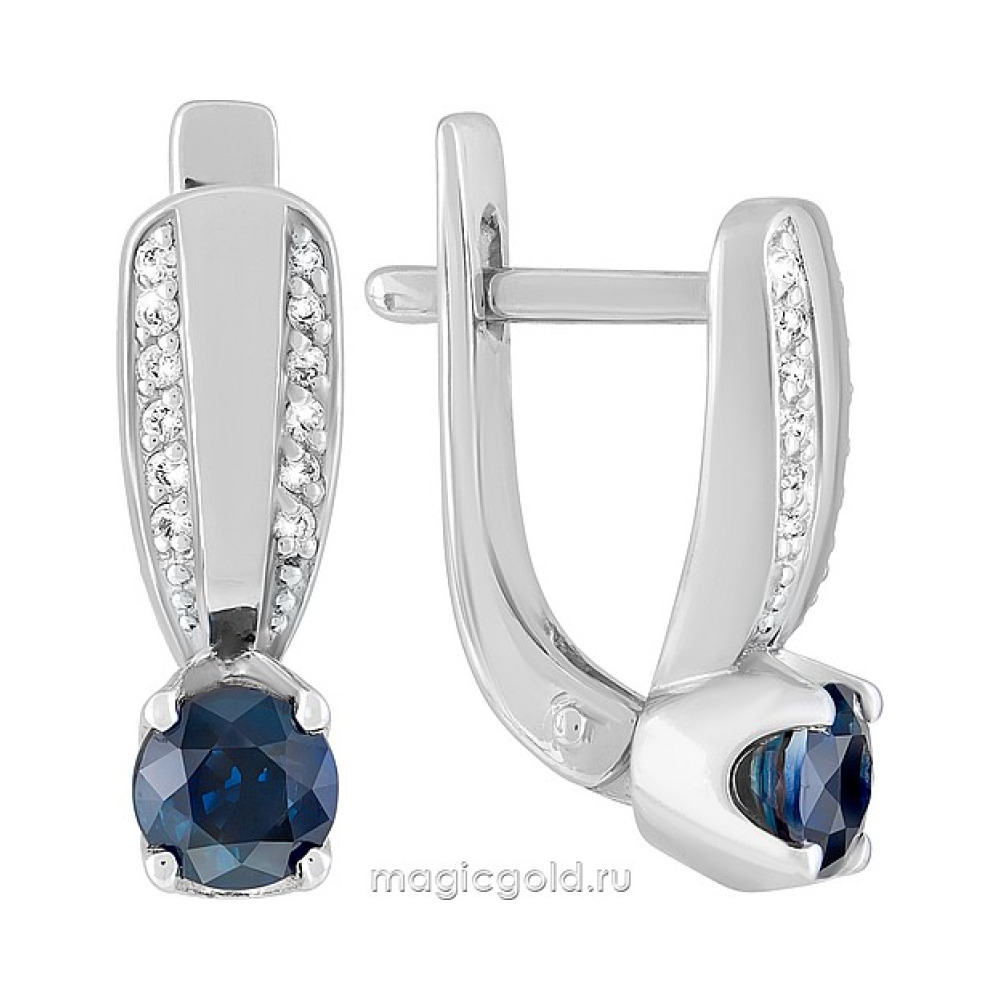 Золотые серьги с бриллиантом и сапфиром № 121549