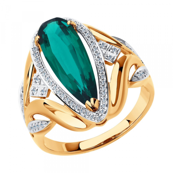 Кольцо из золота с бриллиантами и гидротермальным изумрудом (синт.)