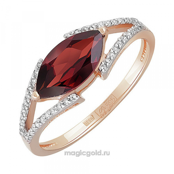 Золотое кольцо с гранатом и фианитом № 141840