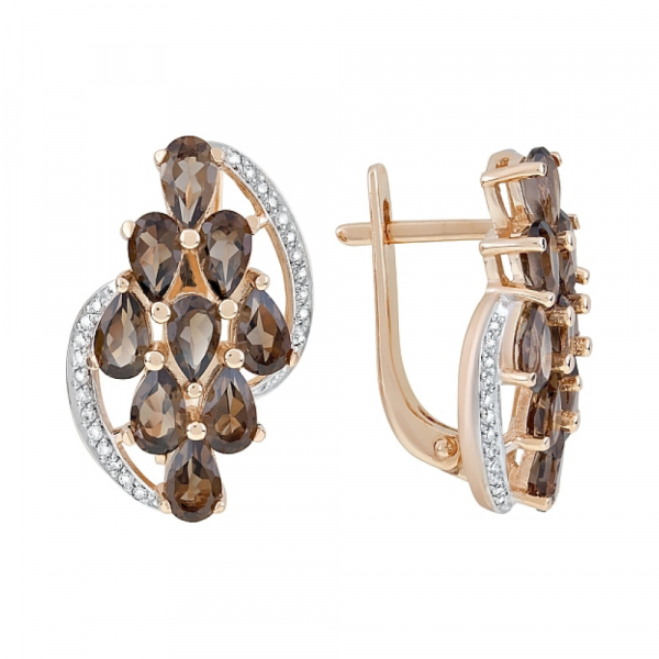 Золотые серьги с раухтопазом и фианитом № 119603