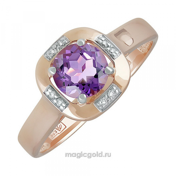 Золотое кольцо с аметистом и фианитом № 139061