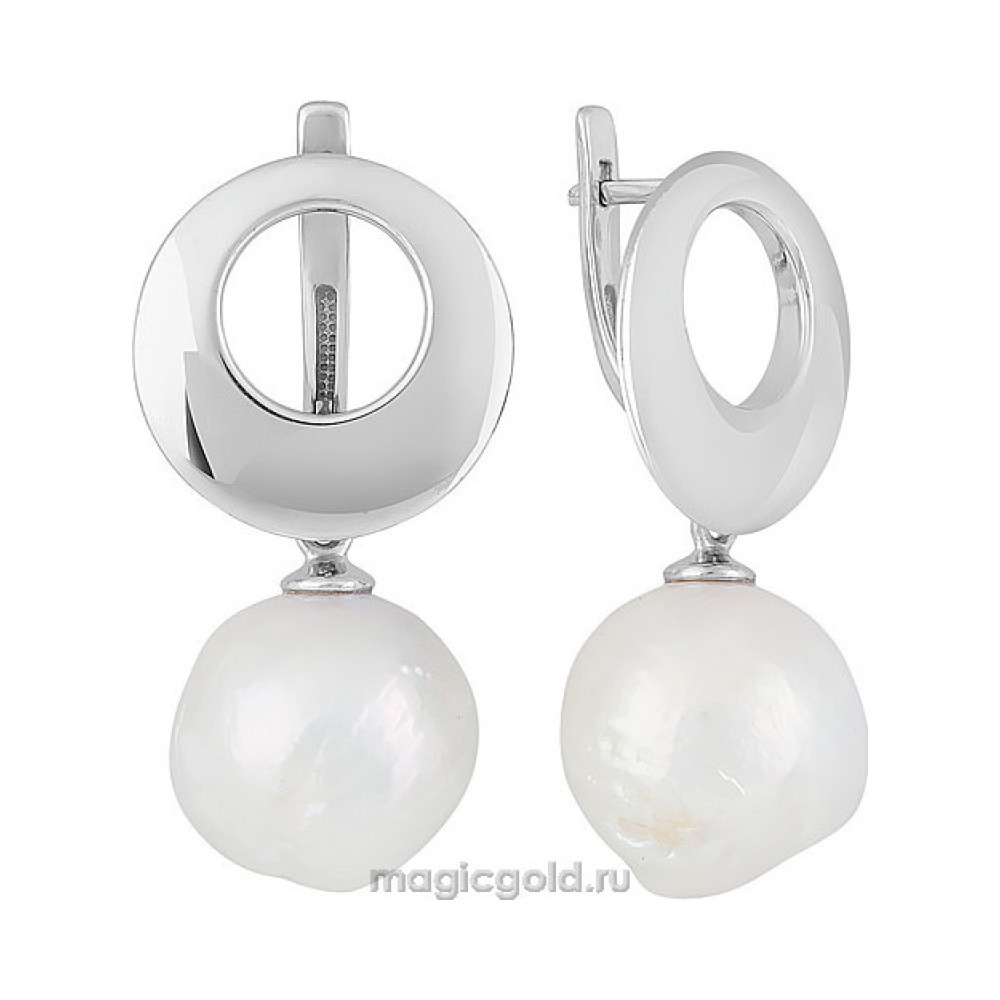 Серебряные серьги с барочным жемчугом  № 139514