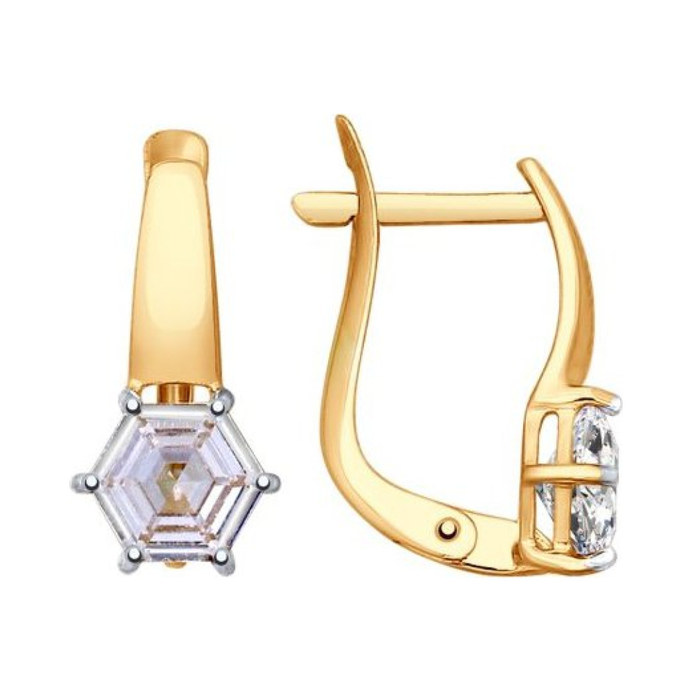 Золотые серьги с кристаллом swarovski № 161640