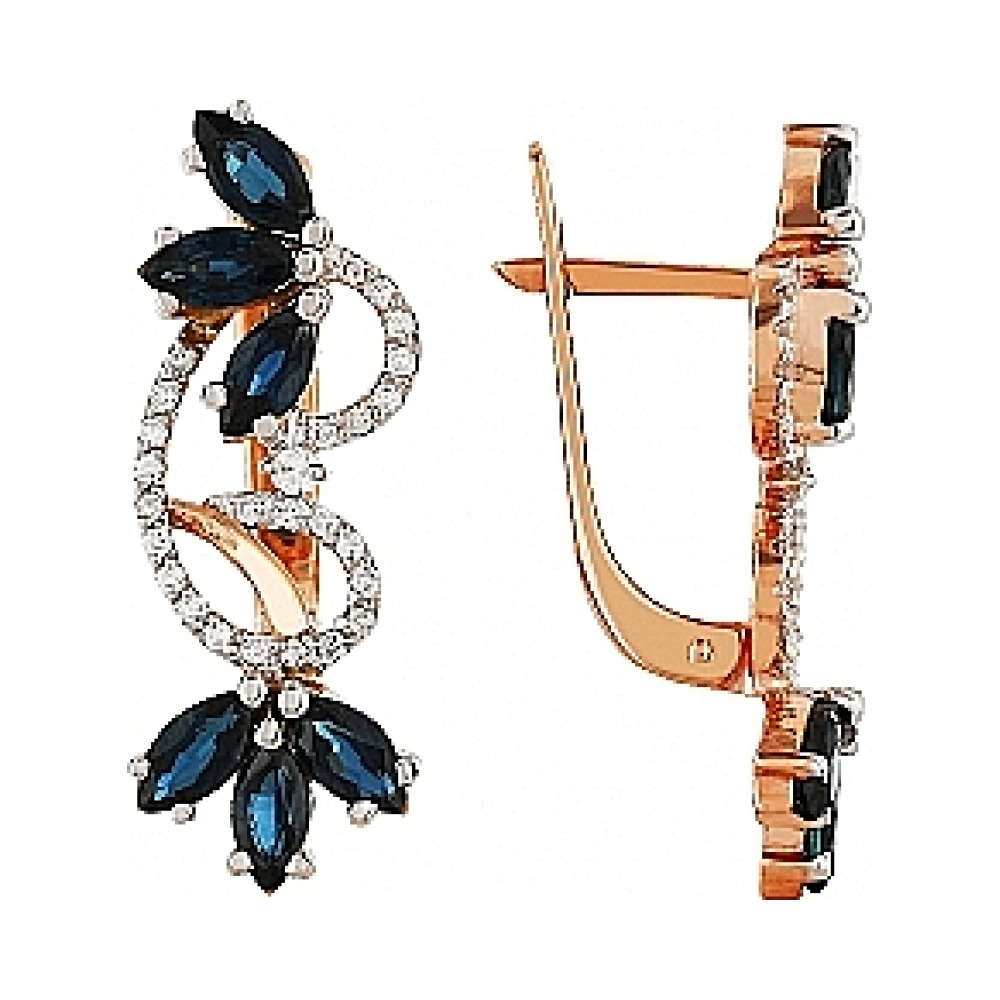 Золотые серьги с сапфиром и фианитом № 85604