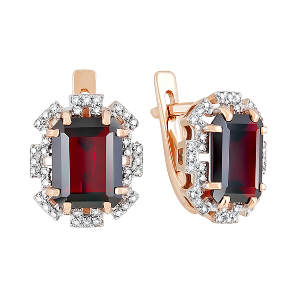 Золотые серьги с гранатом и фианитом № 118606