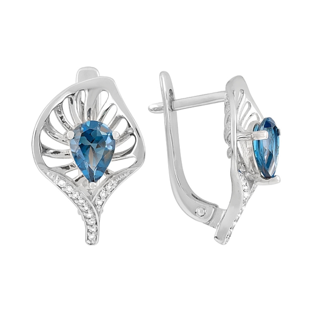 Золотые серьги с топазом и фианитом № 120013