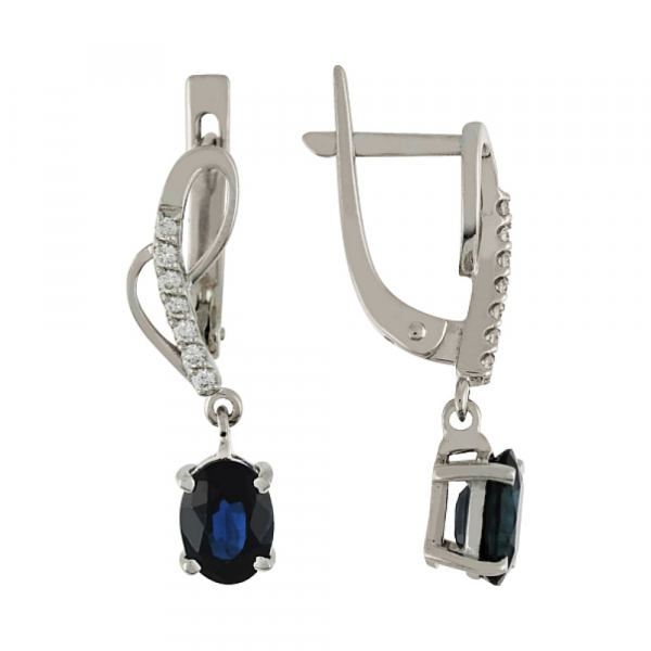 Золотые серьги с бриллиантом и сапфиром № 100564