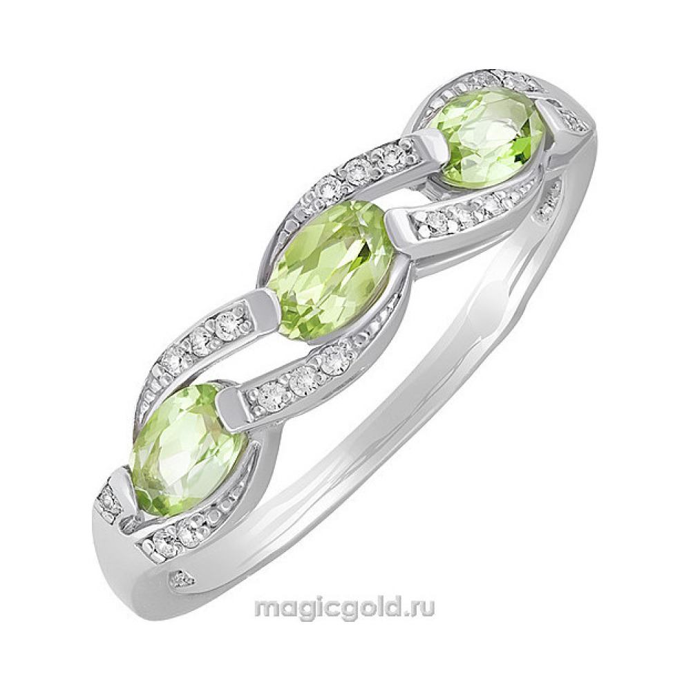 Серебряное кольцо с хризолитом и фианитом № 140114