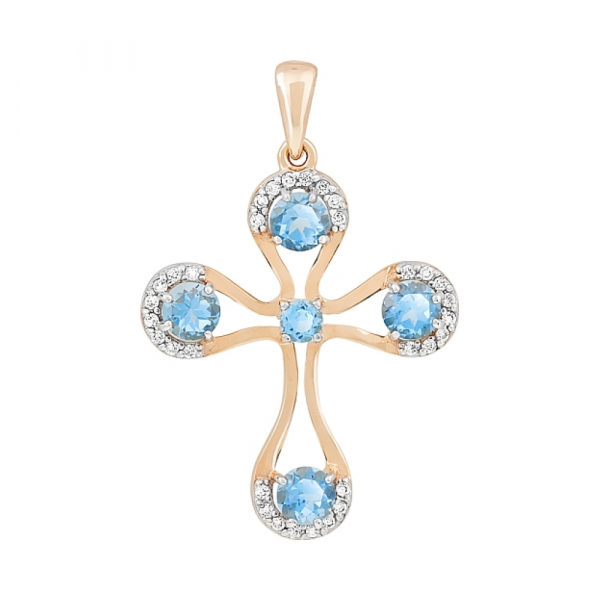 Золотая подвеска с топазом и фианитом № 111862