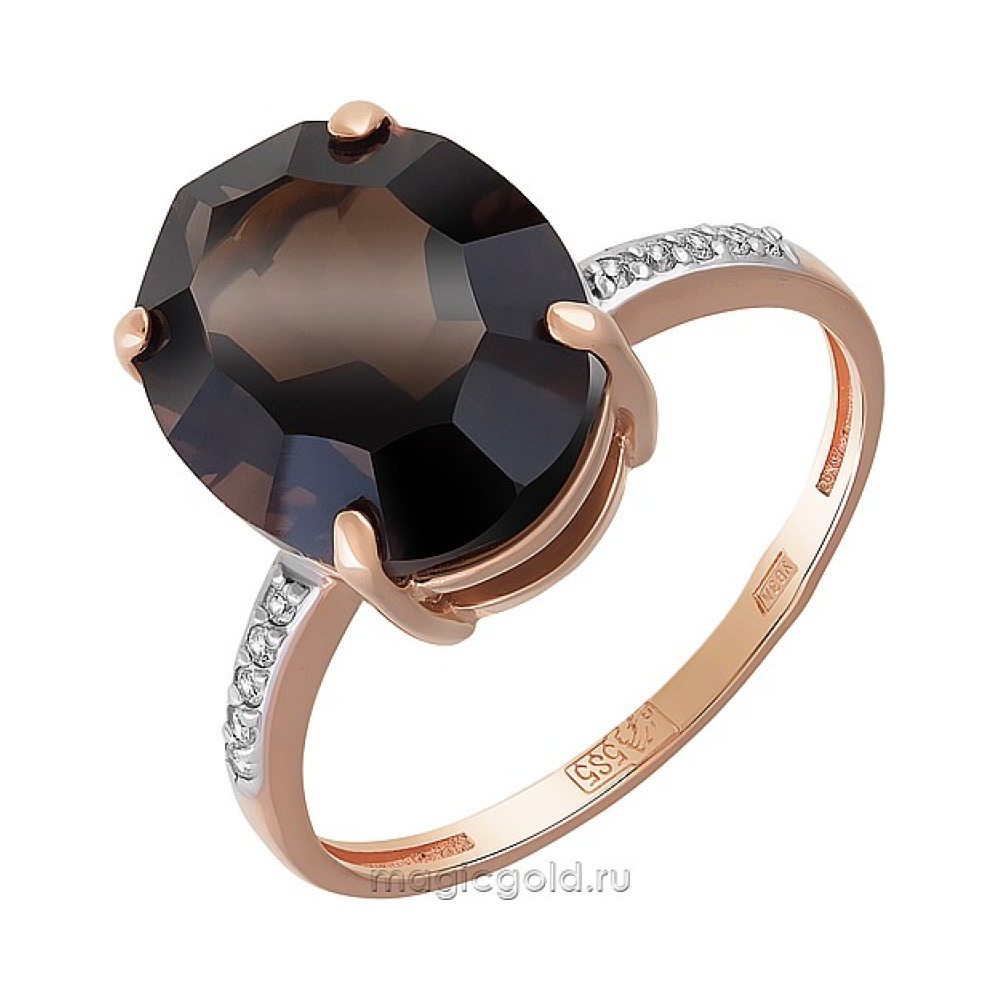 Золотое кольцо с раухтопазом и фианитом № 165892