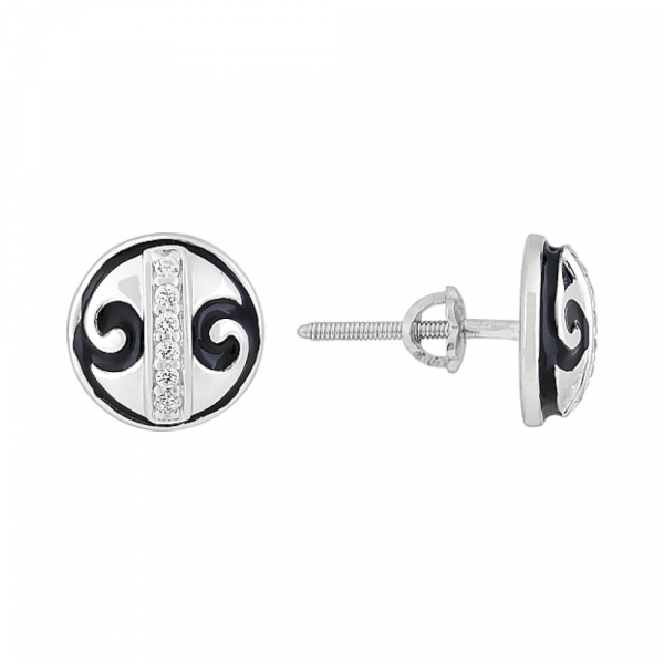 Серебряные серьги с фианитом и эмалью № 115222