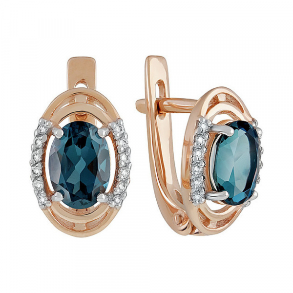 Золотые серьги с топазом и фианитом № 135137