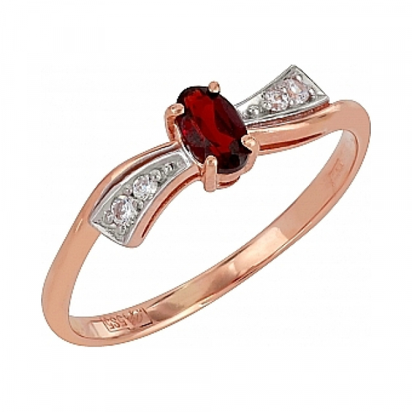 Золотое кольцо с бриллиантом и рубином № 84905