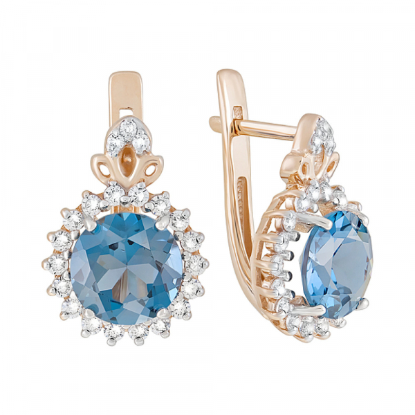 Золотые серьги с топазом и фианитом № 124481