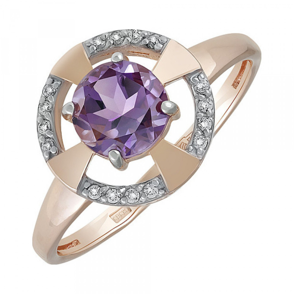 Золотое кольцо с аметистом и фианитом № 134851